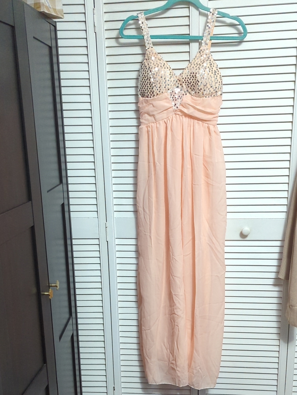 Elegant Blush Pink Beaded Maxi Dress